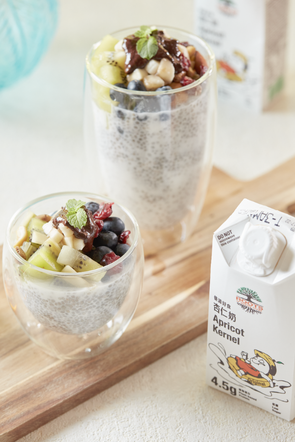 Roots Apricot Kernel Drink with Chia Seed Pudding