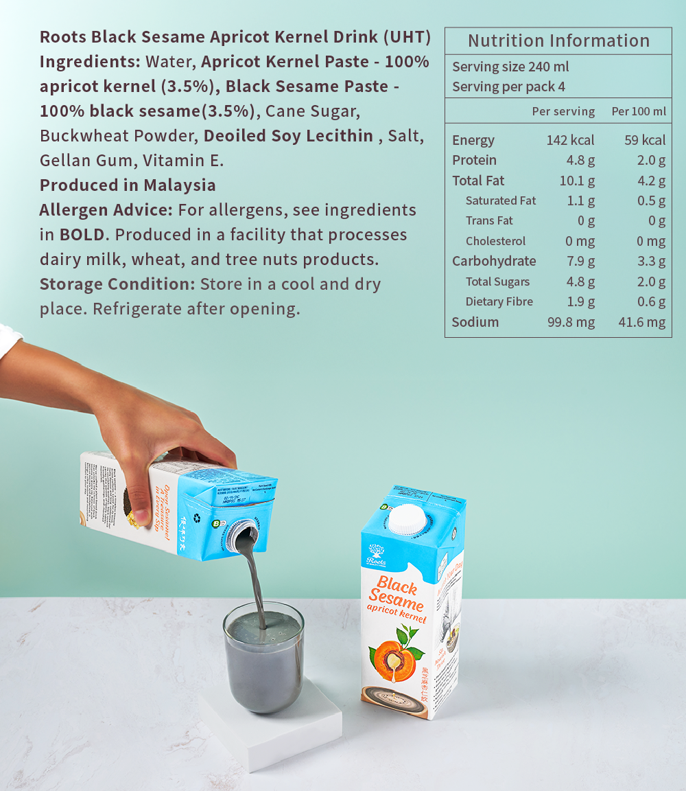 Roots Black Sesame Apricot Kernel Drink 1L x 12